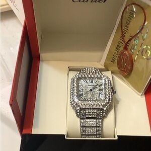 Cartier Silver Diamond-Encrusted Timepiece